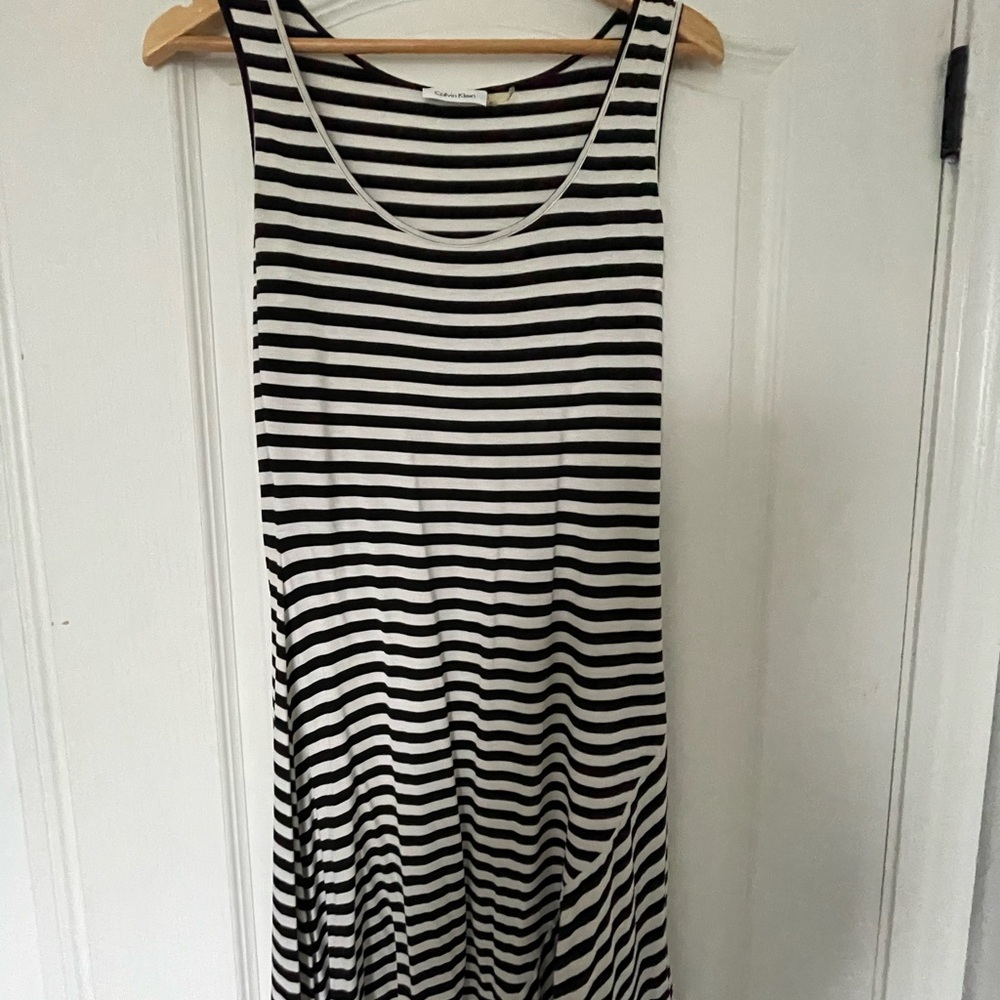 Calvin Klein Black and White Striped Sleeveless Dress